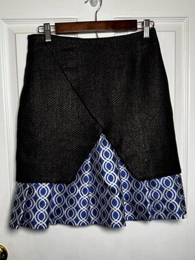 Ostwald Helgason Layered Wrap Skirt Black Textured Blue Geometric Contrast US 6